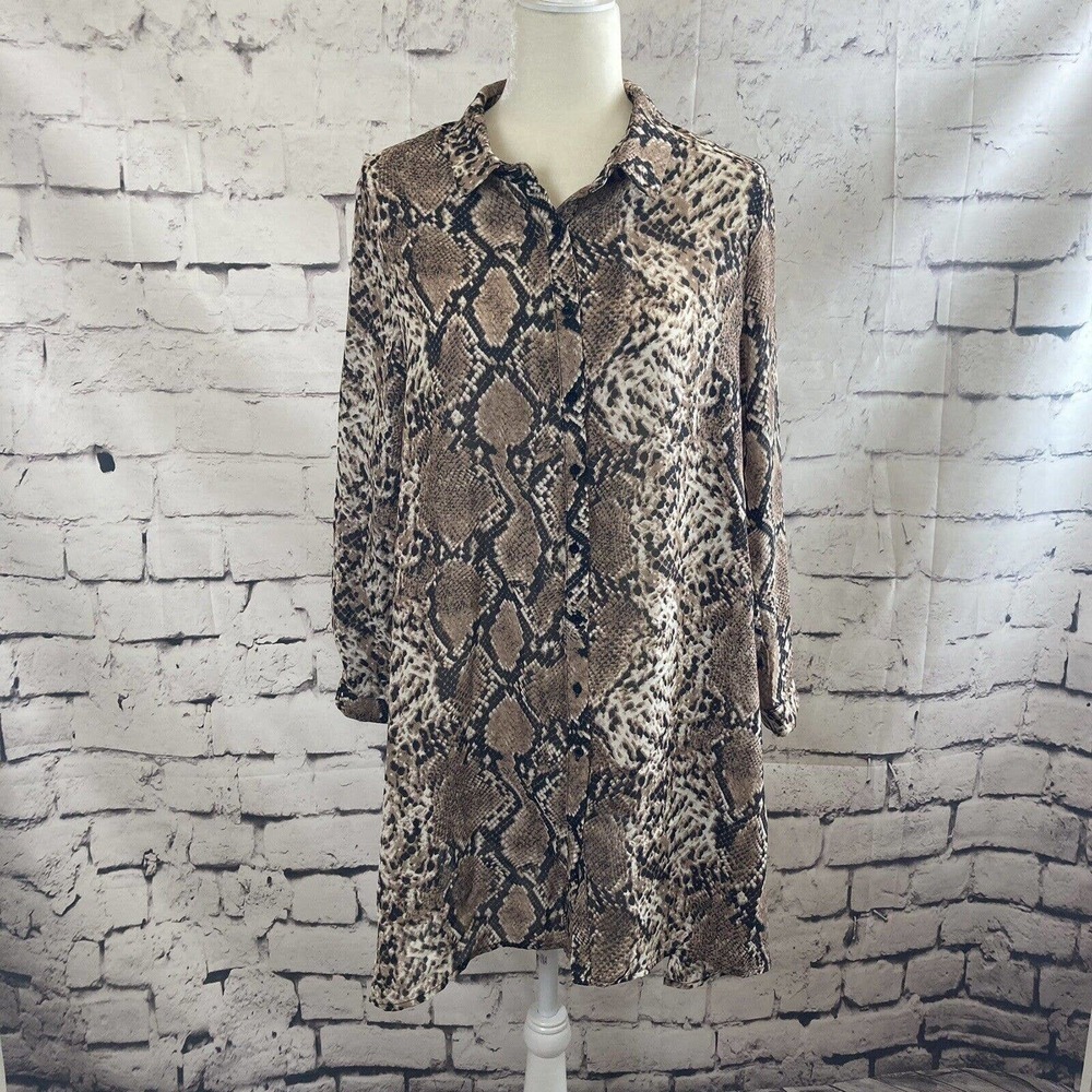 Vera and Lucy Snake Print Long Sleeve Brown Dress Womens Size Large‎